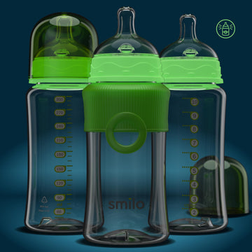 Smilo Baby Bottle Set With Stage 0 Slow Flow Anti Colic Nipple, 10 Oz / 300 Ml Capacity, 3X Pack Of Anti Colic Baby Bottles 0-3