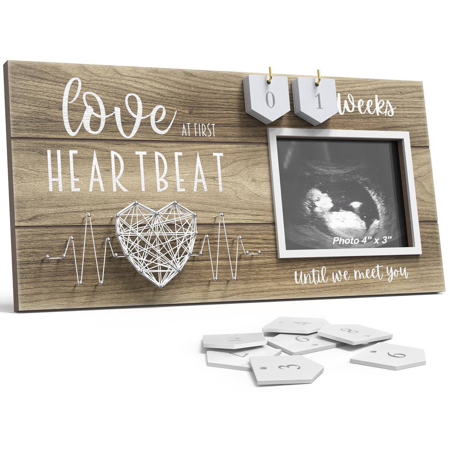 Baby Sonogram Picture Frame with Countdown Weeks - Standard 4x3 Ultrasound Photo - Pregnancy Announcements Ideas - Gender Reveal
