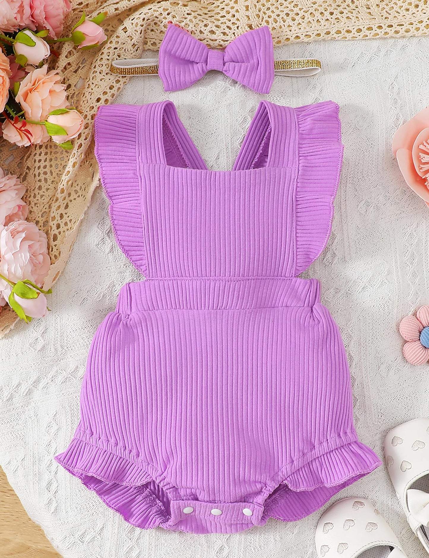 Fullfamous Infant Baby Girl Clothes Outfits Romper Spring Summer Clothing Onesie Bodysuit Jumpsuit Ropa De Bebe Nia Purple 3-6 M