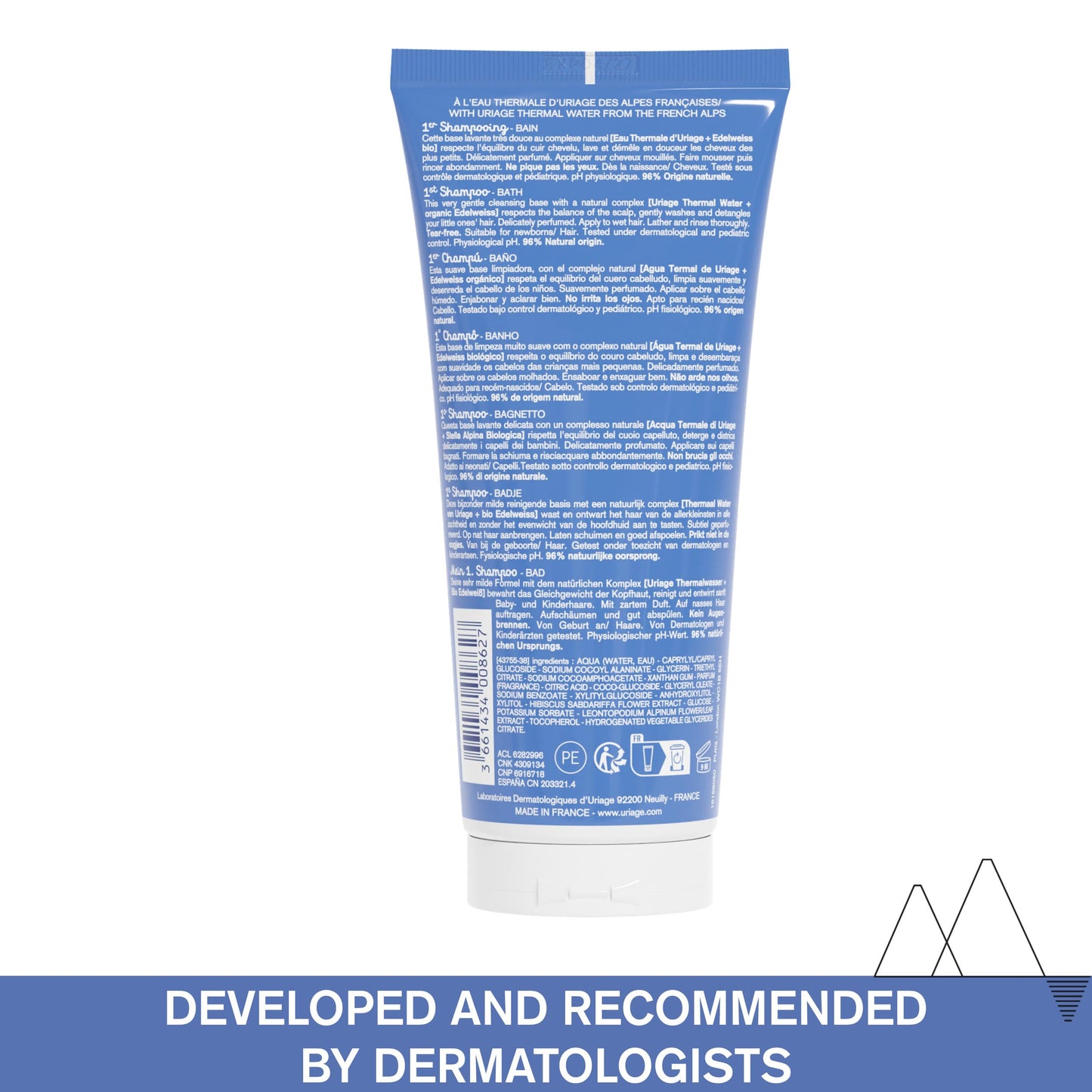 Uriage Baby 1St Shampoo With Organic Edelweiss | Leaves Hair Soft & Supple, 96% Ingredients Of Natural Origin, Tear-Free, Soap-F