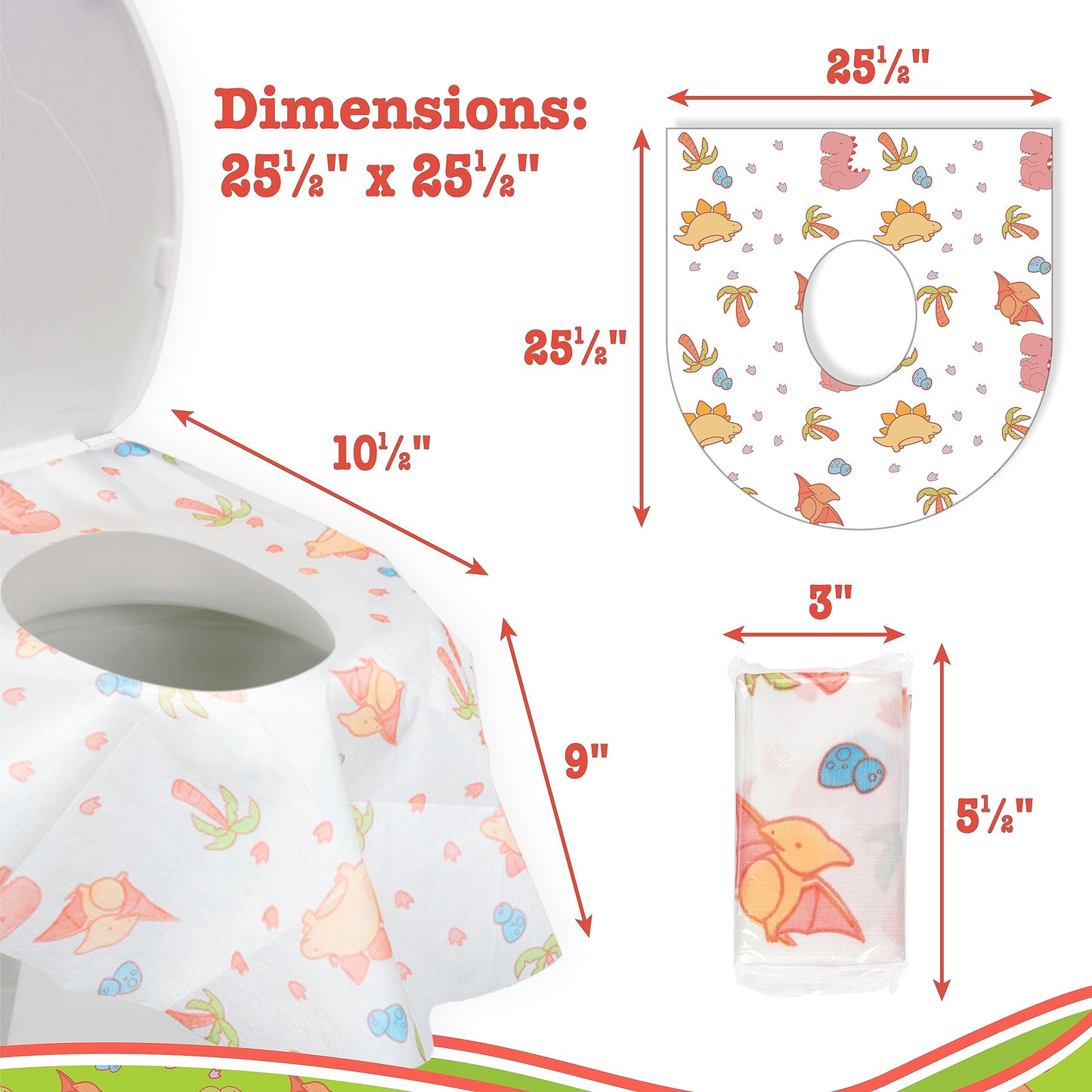 Potty Shields Toilet Seat Covers Disposable (40 Pk, Dinosaurs) - Xl Waterproof Toilet Cover For Toddlers, Kids & Adults - Portab