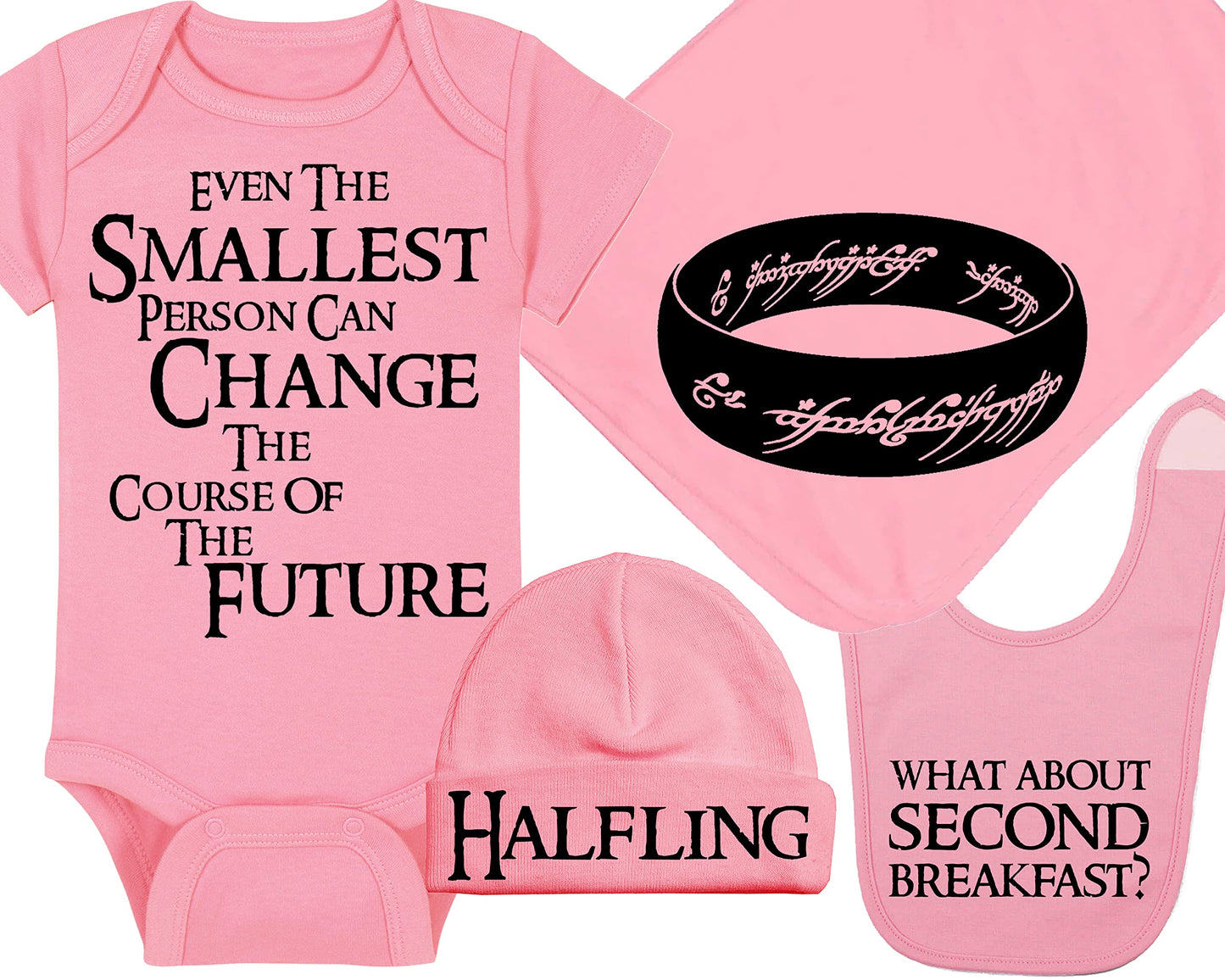 Fantasy Movie Baby Onesie - Even The Smallest Person Can Change The Course Of The Future (6-12 Month - Pink Fabric - Black Desig