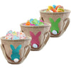 3Pcs Easter Bunny Basket - Burlap Carrying With Two Handles Gift And Eggs Hunt Bag, Fluffy Tails Printed Rabbit Toys Bucket Tote
