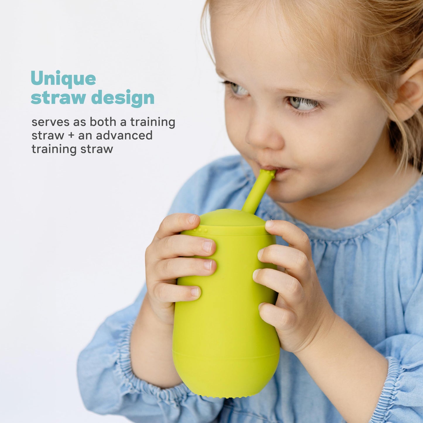 Ezpz Happy Cup + Straw System - 24 Months+ (Sage) - 100% Silicone Cup + Straw For Older Toddler + Preschoolers