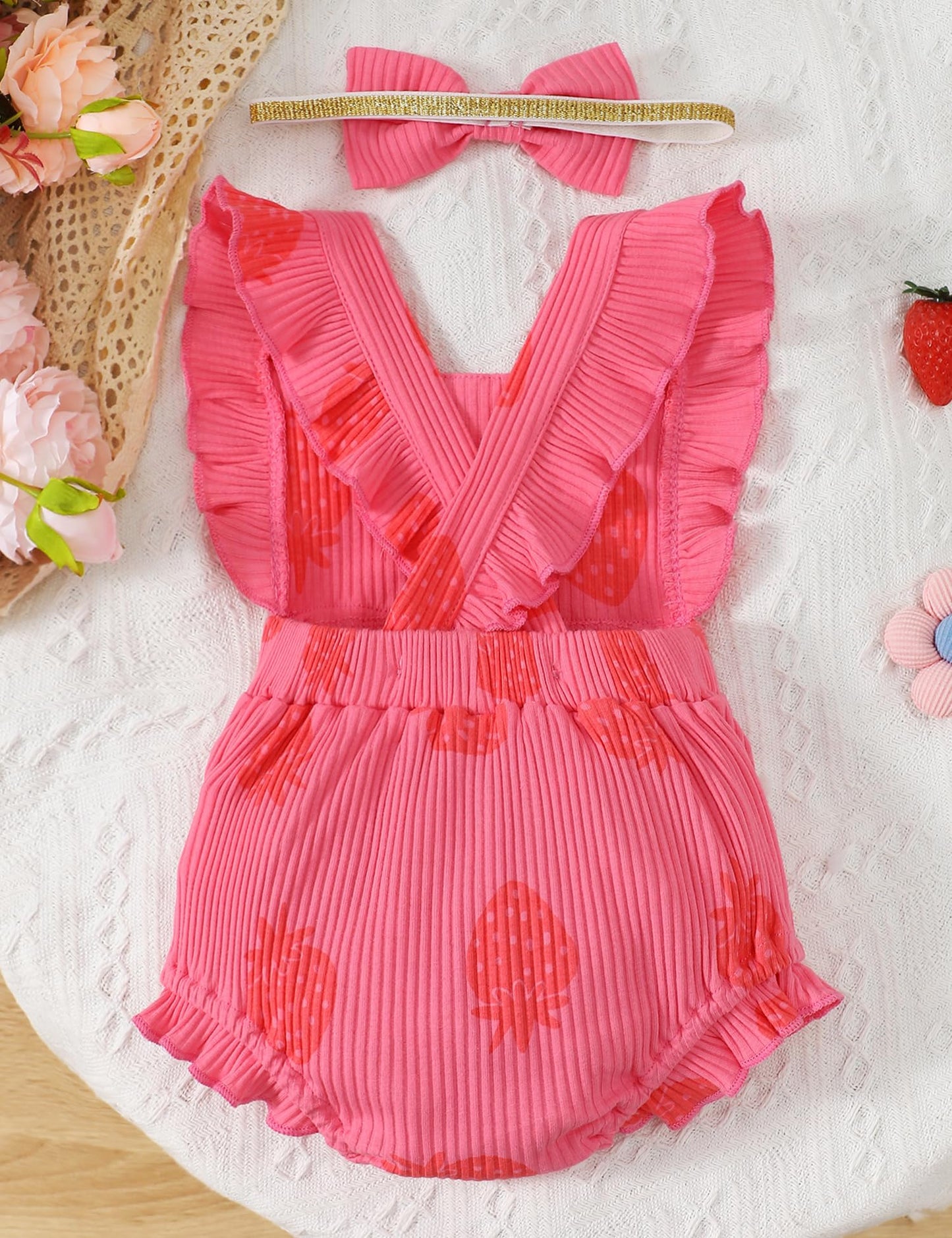 Fullfamous Newborn Baby Girl Clothes Outfits Romper Spring Summer Clothing Onesie Bodysuit Jumpsuit Ropa De Bebe Nia Pink Strawb