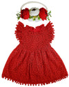 Bgfks Baby Girl Tutu Dress Elegant Lace Pom Pom Flutter Sleeve With Flower Headband Set(Red,18 Months)