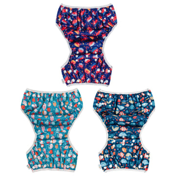 Babygoal Baby Boy Swim Diapers 3 Pack For 0-8 Months Infant, Reusable Adjustable Washable For Swimming Lessons-Crab,Fish,Starfis