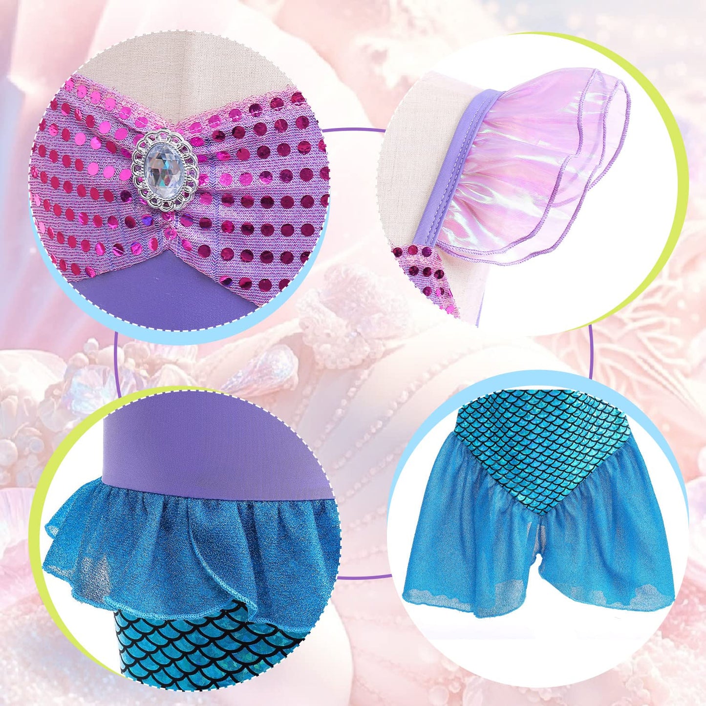 Itvti Little Girls Mermaid Costume For Girls Princess Dress Up Ariel Outfits With Accessories Wig Birthday Party Halloween Cospl