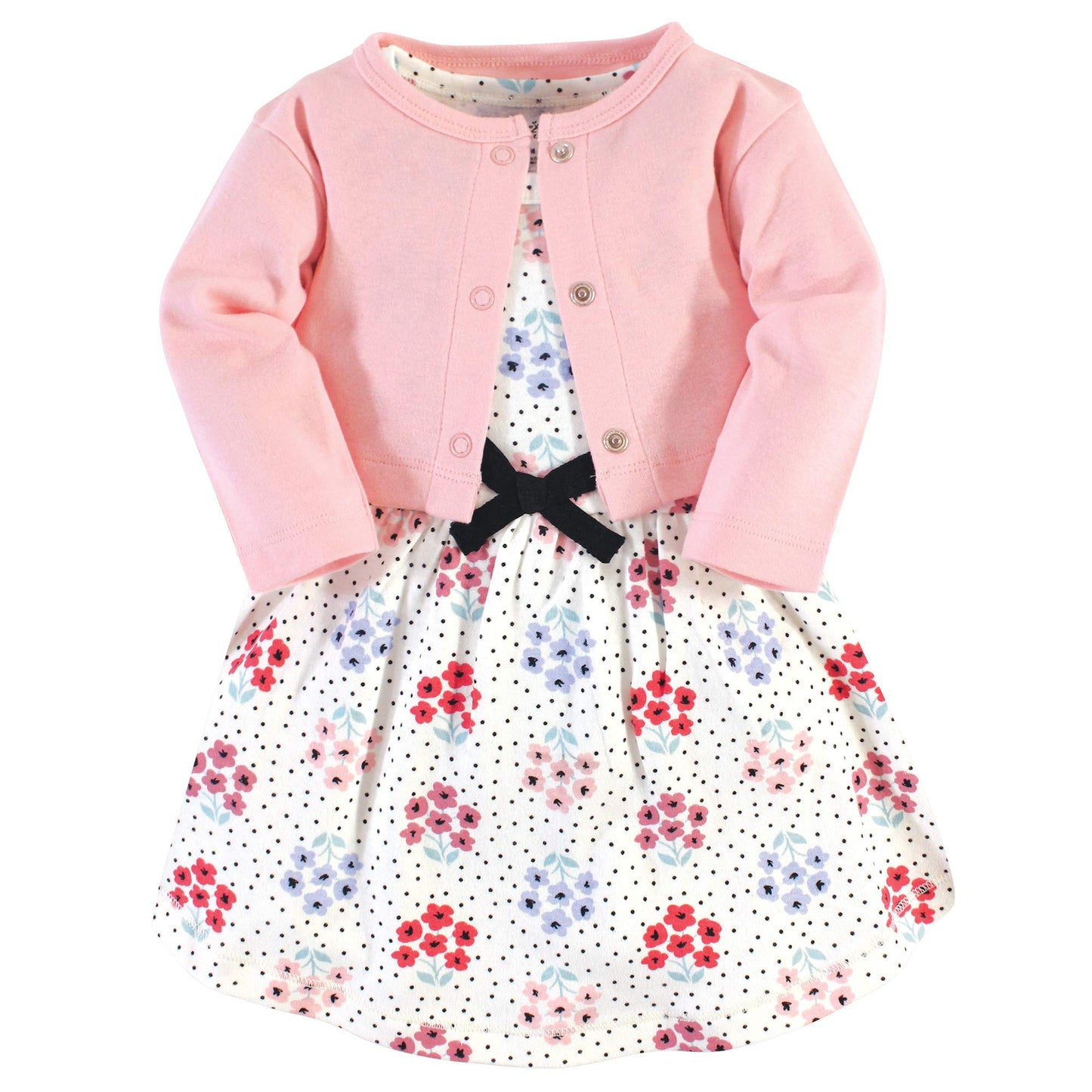 Touched By Nature Baby Girls' Organic Cotton Dress And Cardigan, Floral Dot, 2-Toddler
