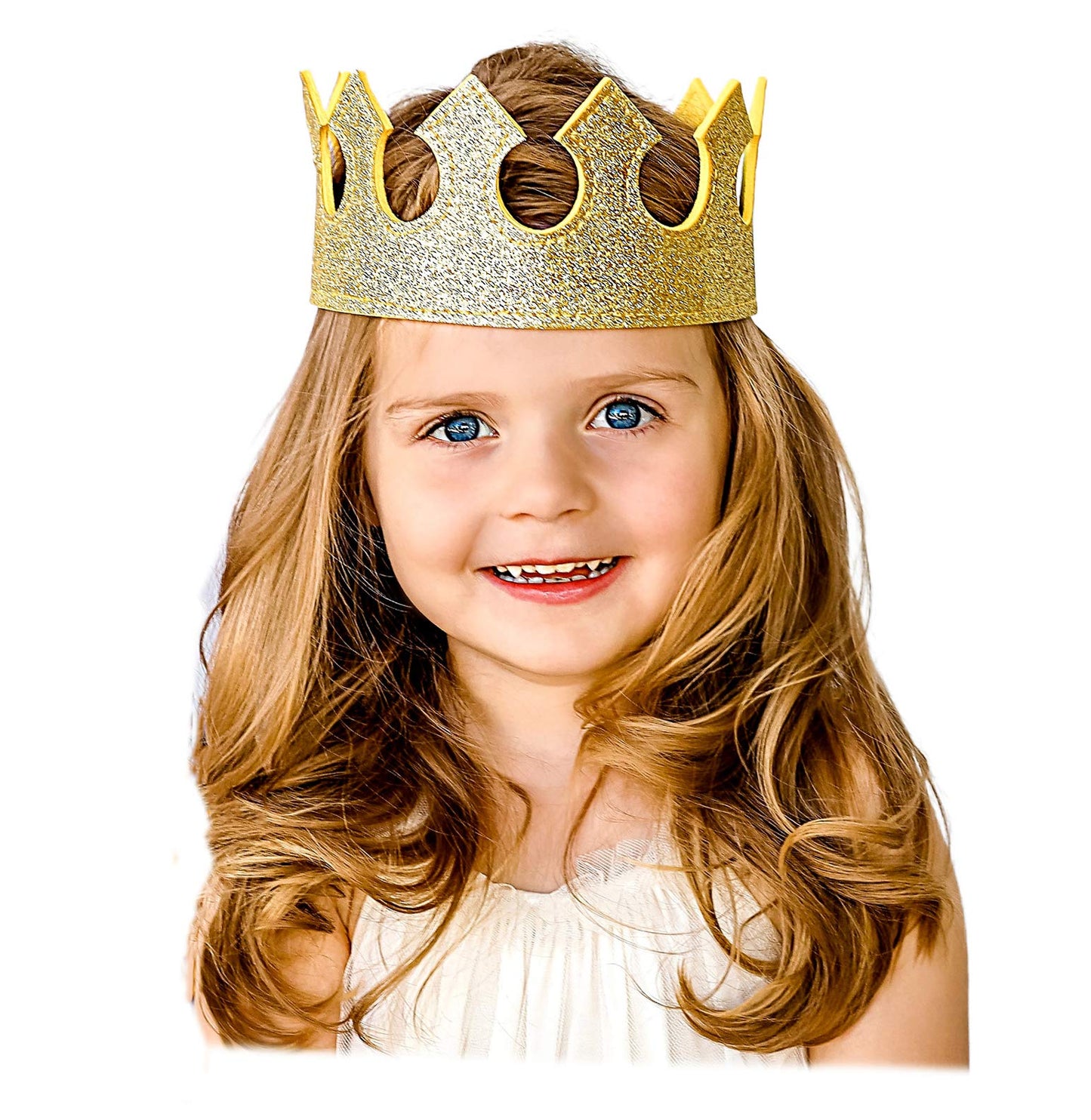 birdyboutique.com Gold Glitter Baby Birthday Crown - Lightweight Dress-Up Party Hat for Cake Smash or Photos - 3 Tall - 19-22