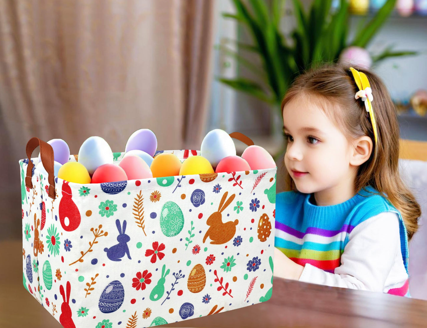 BOOHIT Large Easter Baskets for Kids Teen Boys Personalized Egg Hunting Baskets Baby Girl Fabric Empty Easter Gift Bakset ( boho