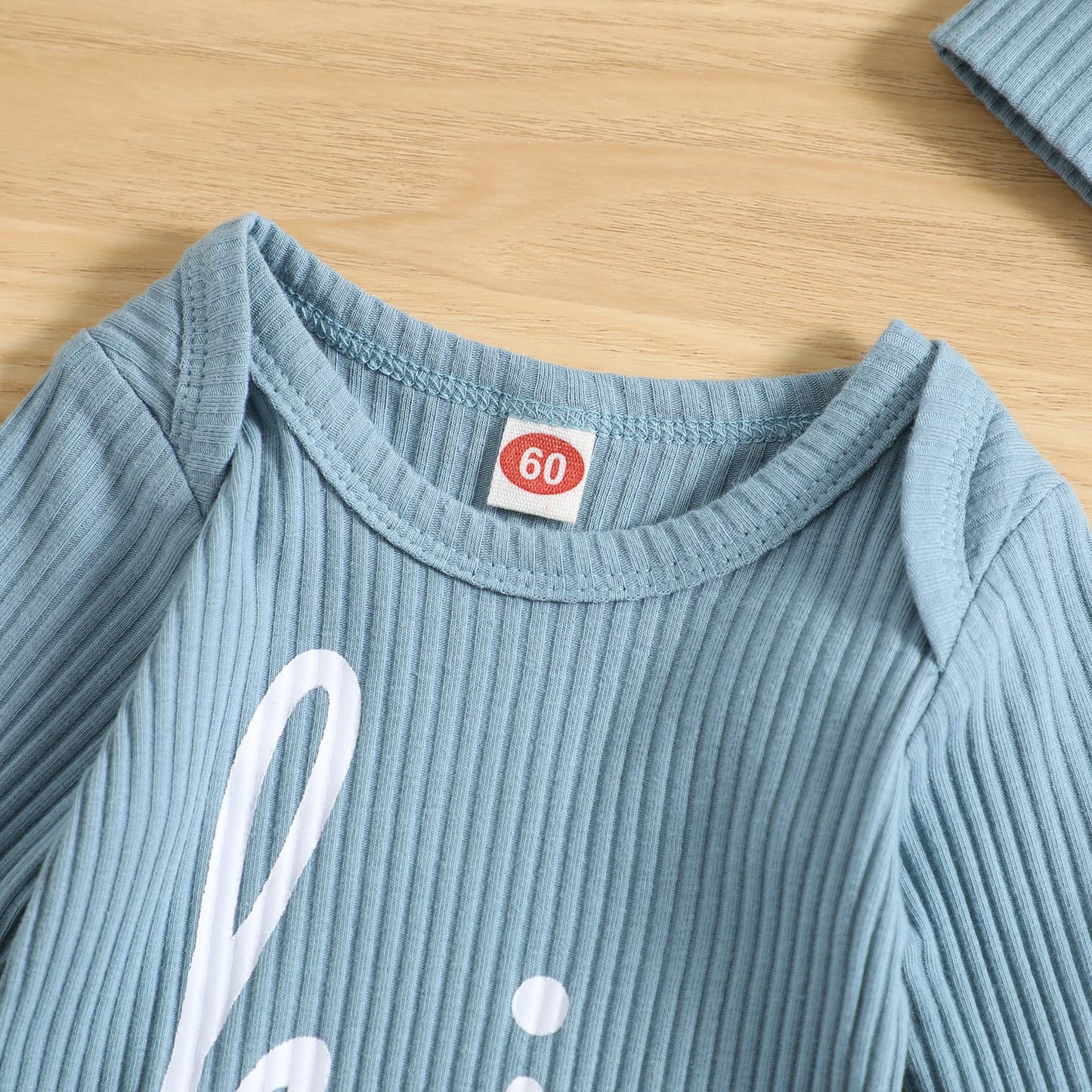 Grnshts Newborn Baby Boy Romper Coming Home Outfits Letter Print Knitted Jumpsuit+Hat+Gloves 3Pcs Clothes Set (Cadetblue, 1-3 Mo