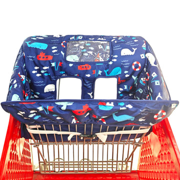 2-In-1 Shopping Cart And High Chair Cover For Baby, Padded Cover, Fold'N Roll Style, Portable With Carry Bag (Blue Whale)