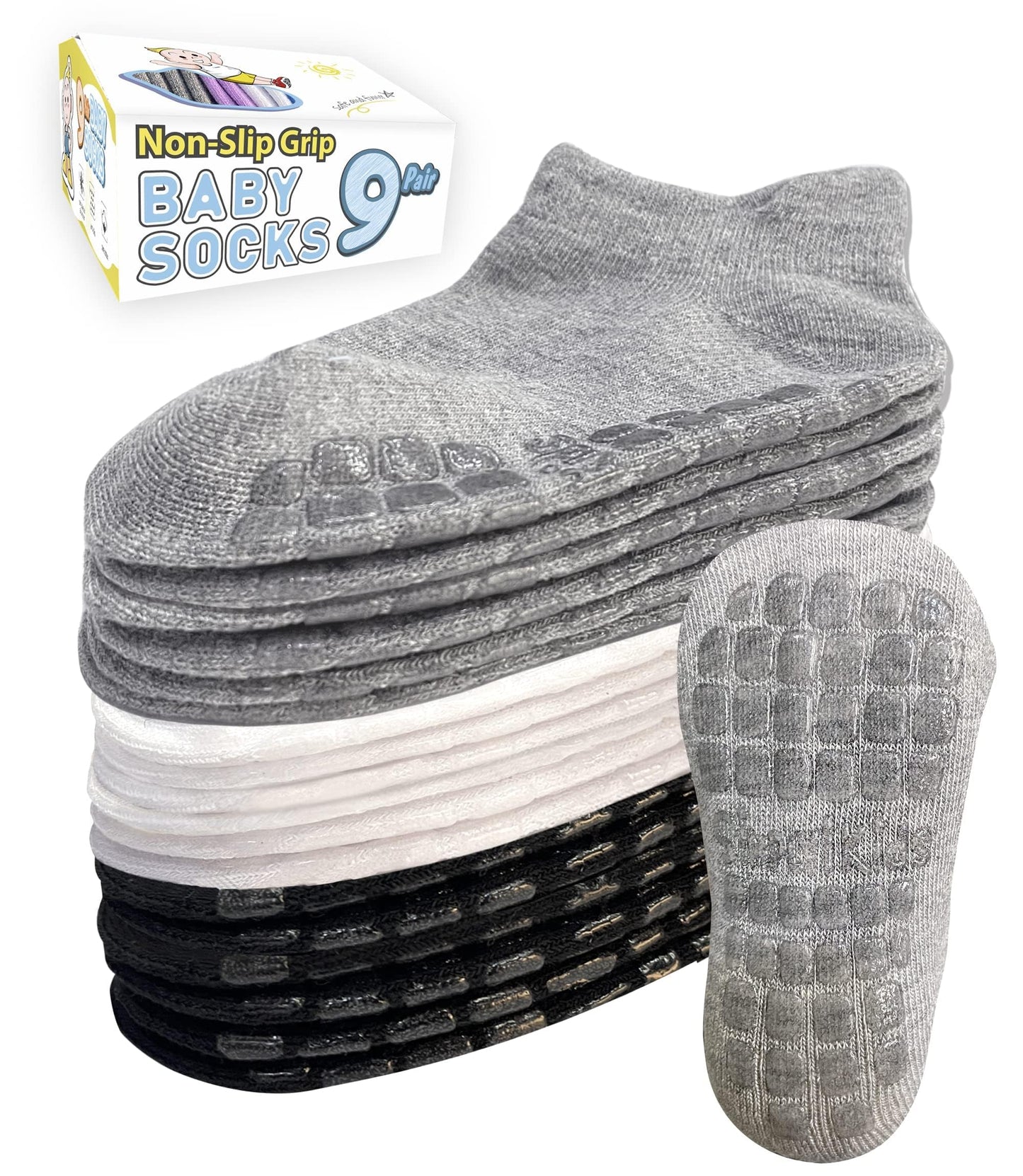 Simply Kids Toddler Socks With Grippers - Non Skid Baby Socks 6-12 12-24 Months 2T-3T 4T-5T Anti Slip Ankle Sock Grip Boy Girl I