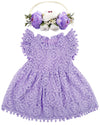 Bgfks Baby Girl Tutu Dress Elegant Lace Pom Pom Flutter Sleeve With Flower Headband Set(Purple,3T)