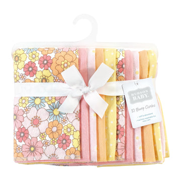 Hudson Baby Unisex Baby Cotton Flannel Burp Cloths, Peace Love Flowers 10 Pack, One Size
