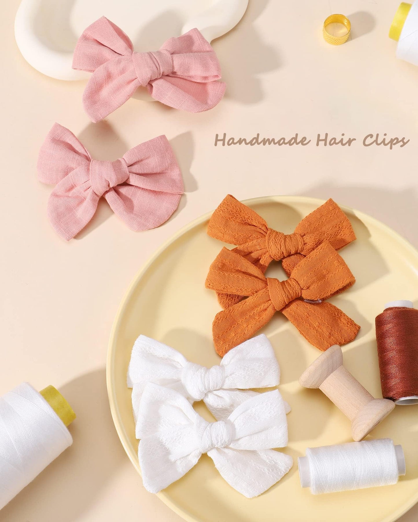 Doboi 20Pcs 3.6 Inches Baby Girls Linen Hair Bows Clips 10 Colors Fully Lined Hair Barrettes Accessories For Babies Infant Toddl