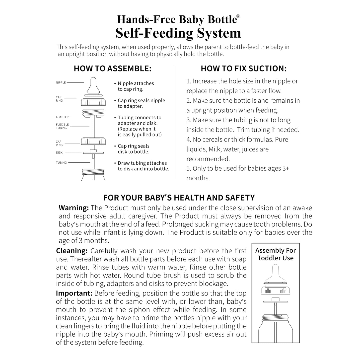 Hands-Free Baby Bottle - Anti-Colic Self Feeding 9 Oz Baby Bottle Nursing System With Fast Flow Nipple/Teat 3M+ Infant (2 Bottle