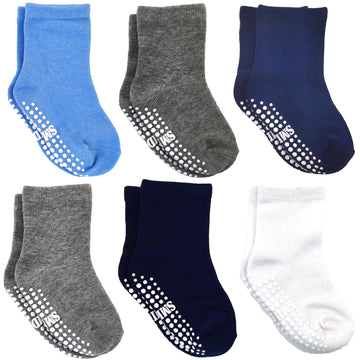 Smidlrg Toddler Grip Crew Socks With Grippers Boys Girls Kids 1-3/3-5/5-7T 6 Pairs