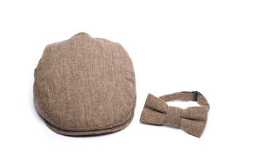 Born To Love Baby Boys Hat Vintage Driver Cap, Tan With Bow, 6-12 Months
