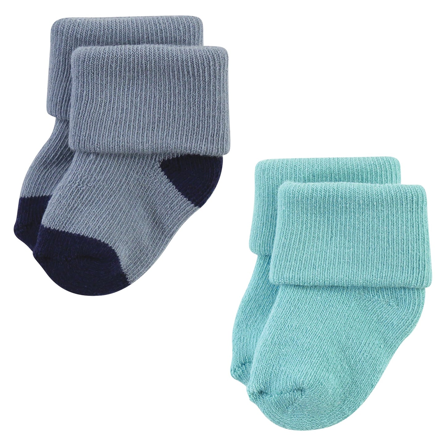 Hudson Baby Unisex Baby Cotton Rich Newborn And Terry Socks, Navy Taupe, 0-6 Months