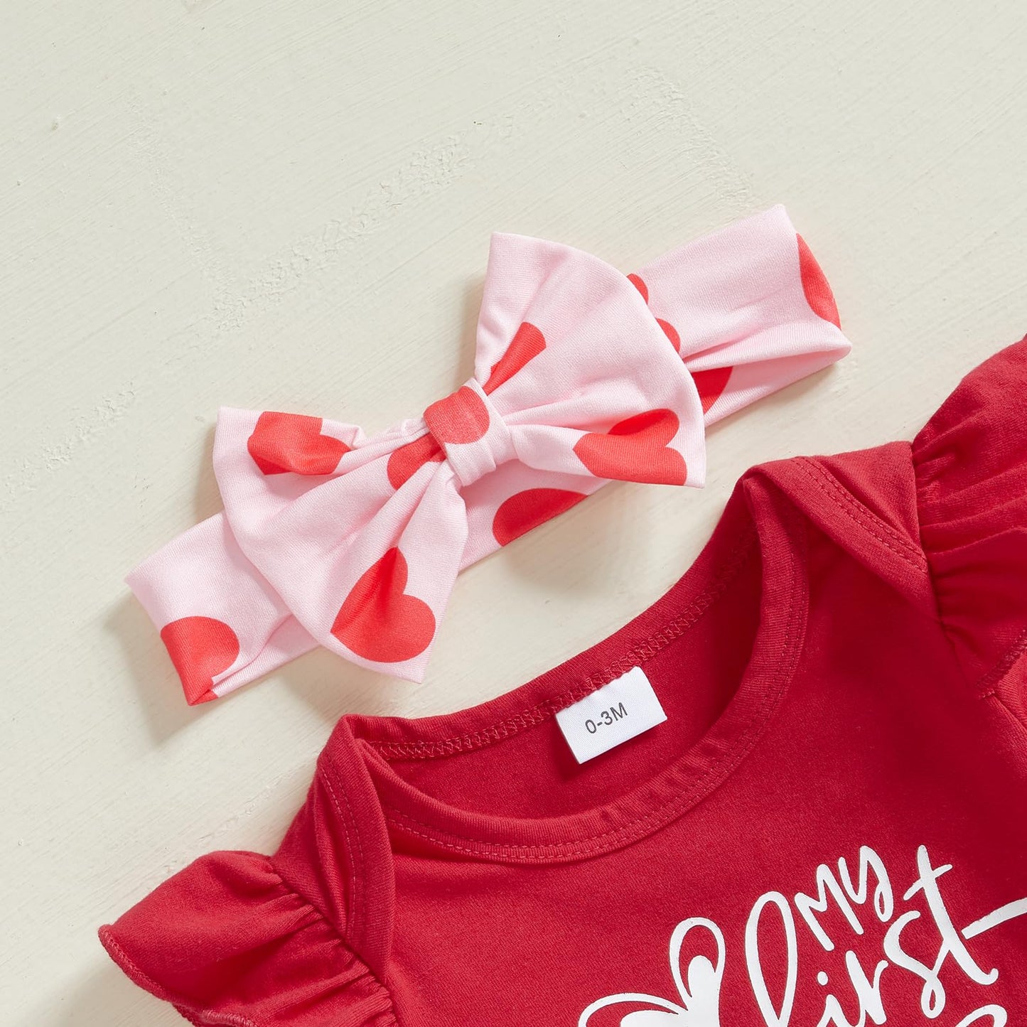 Fybitbo First Valentines Day Baby Girl Outfit Heart Letter Romper Ruffle Tutu Skirt Dress Newborn Infant Girl Clothes Set (Red-M