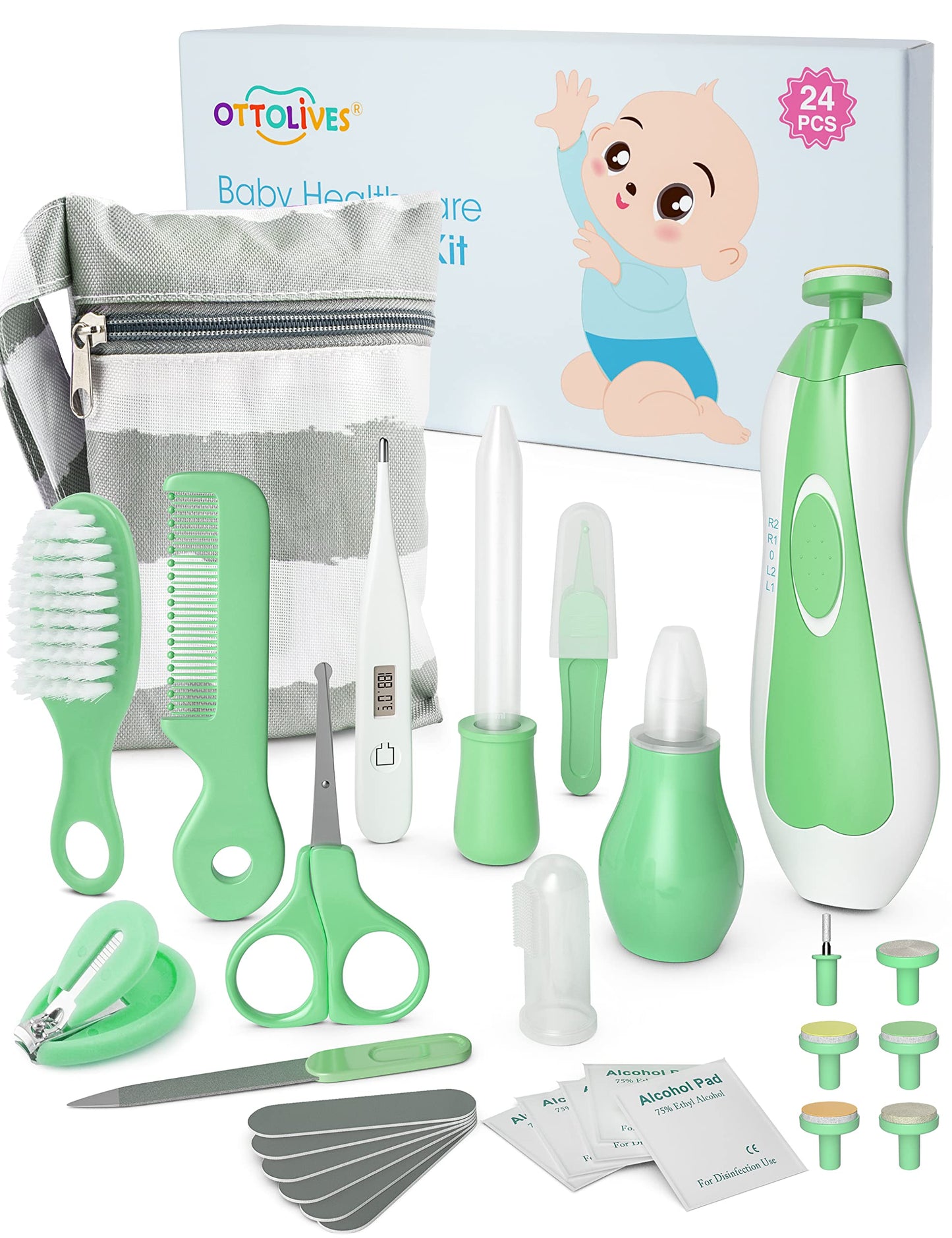 Ottolives Baby Healthcare And Grooming Kit, 24 In 1 Baby Electric Nail Trimmer Set Newborn Nursery Health Care Set For Newborn I