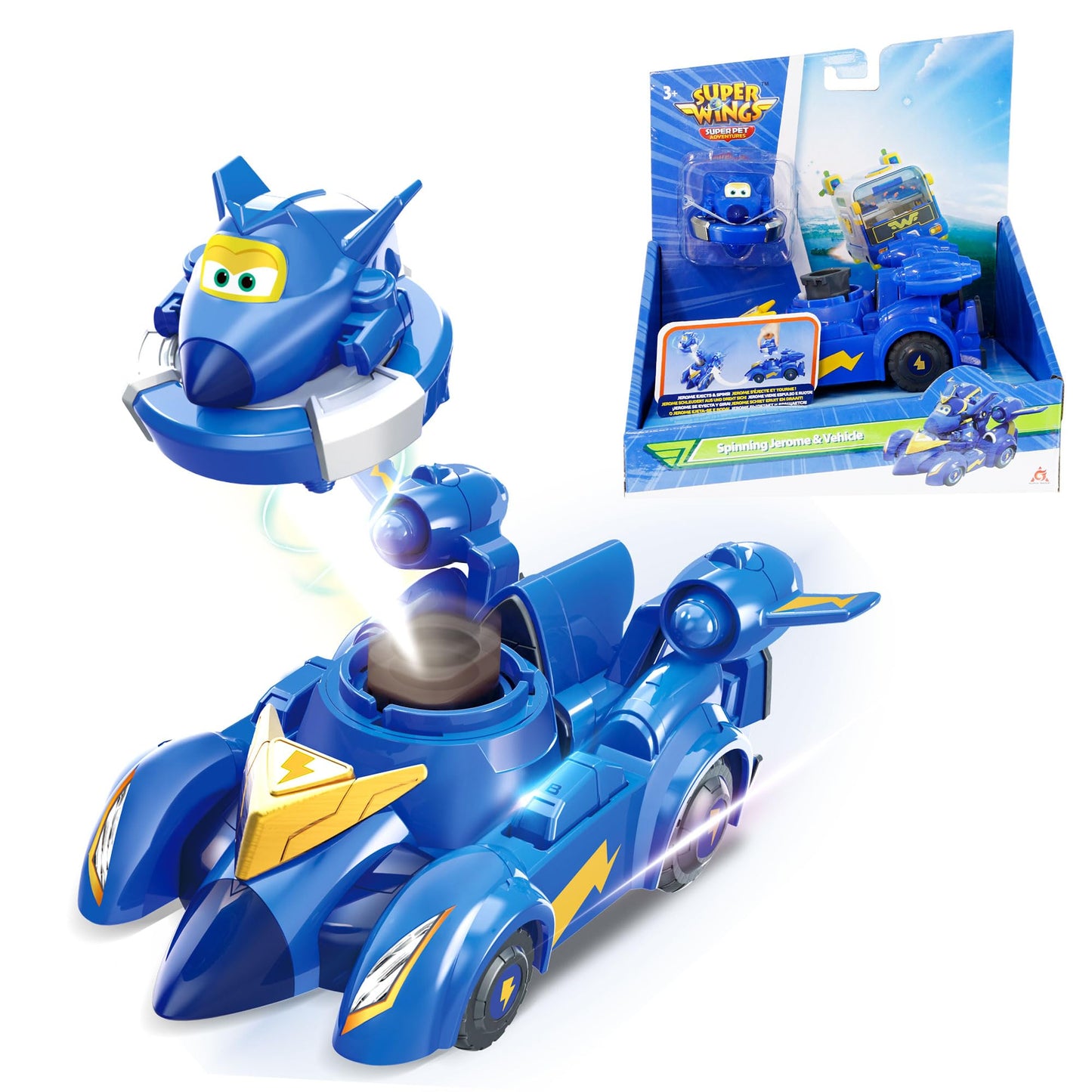 Alpha Group Super Wings Jerome Spinning Battling Tops & Cars Toys, Blue Car Toys Little People Race Toy Cars for Kids Age 3+ Boy