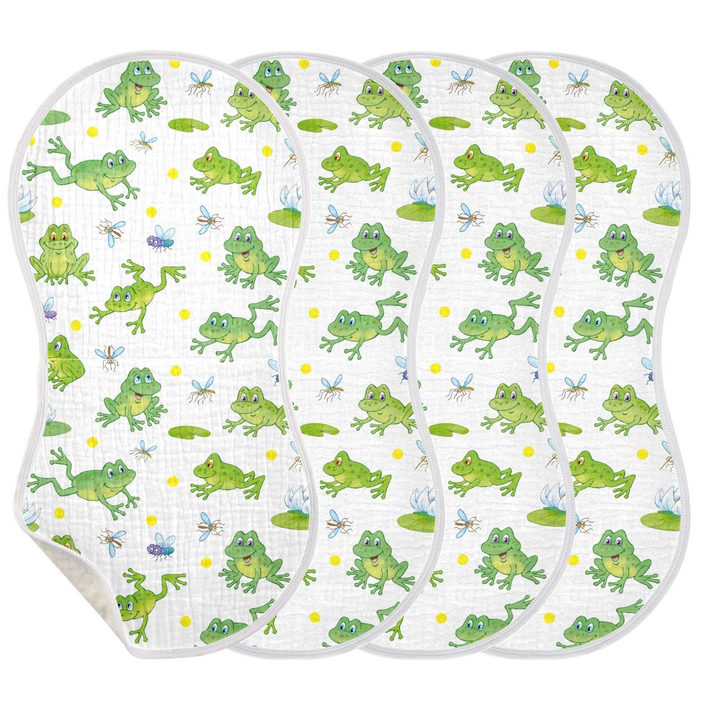 YYZZH Cartoon Frog Lily Lotus Leaf Muslin Burp Cloths for Baby 4 Pack 100% Cotton Baby Washcloths Bibs for Boy Girl
