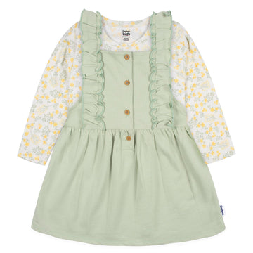 Gerber Baby Girls Toddler 2 Piece Overall Dress Set, Green Floral, 18 Months
