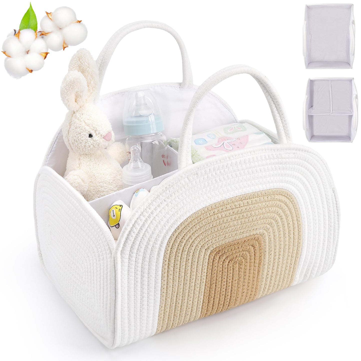 XL Diaper Caddy Organizer for Baby,Upgrade-Space Division Portable Diaper Organizer,Durable Cotton Rope Baby Gift Basket,Multi-U