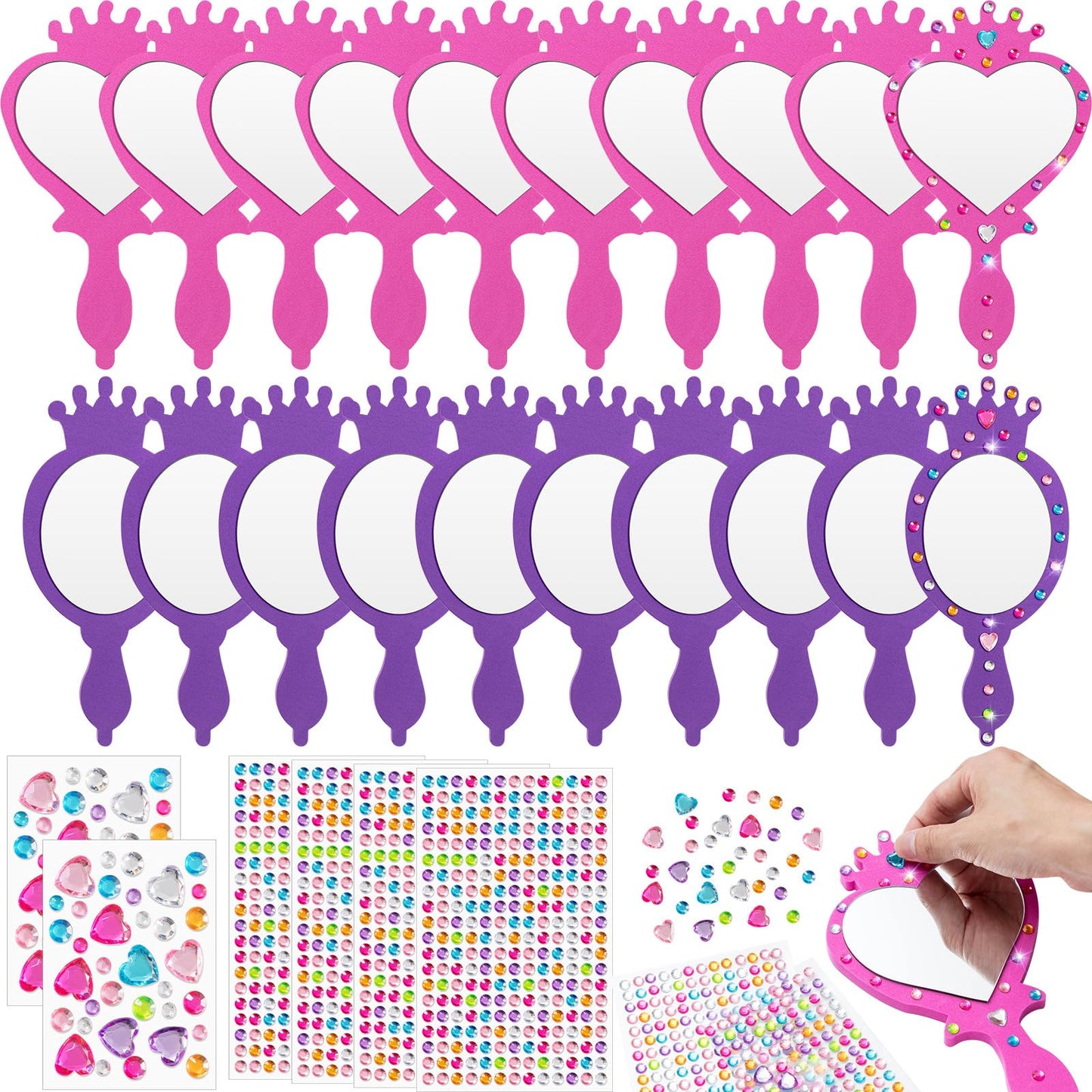 Geetery 20 Pcs Unbreakable Kids Mirror DIY Decorate Your Own Princess Mirror Mermaid Mirrors Princess Foam Mirrors Small Mirrors