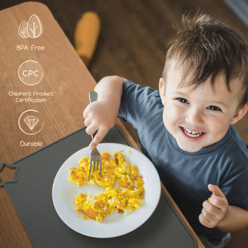 Moonkie Silicone Placemats For Baby & Kid, Stain Resistant Non-Slip Toddler Food Mats Eating Table Mat With 2 Packs (Dark Grey/L