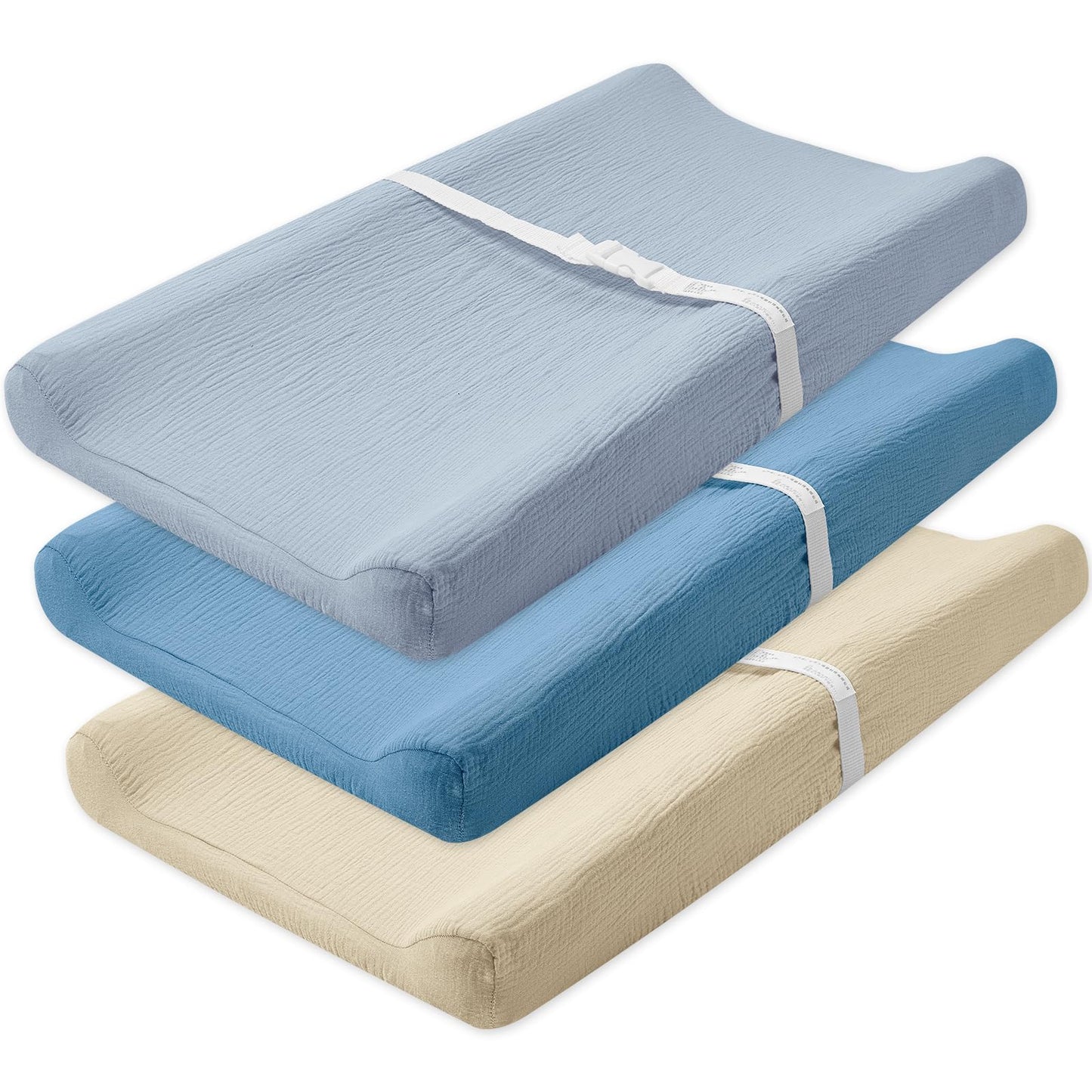 SNOOZYNEST 3 Pack Muslin Changing Pad Cover, Solid Changing Table Pad Cover, Soft Breathable Double Layer Boho Changing Pad Shee