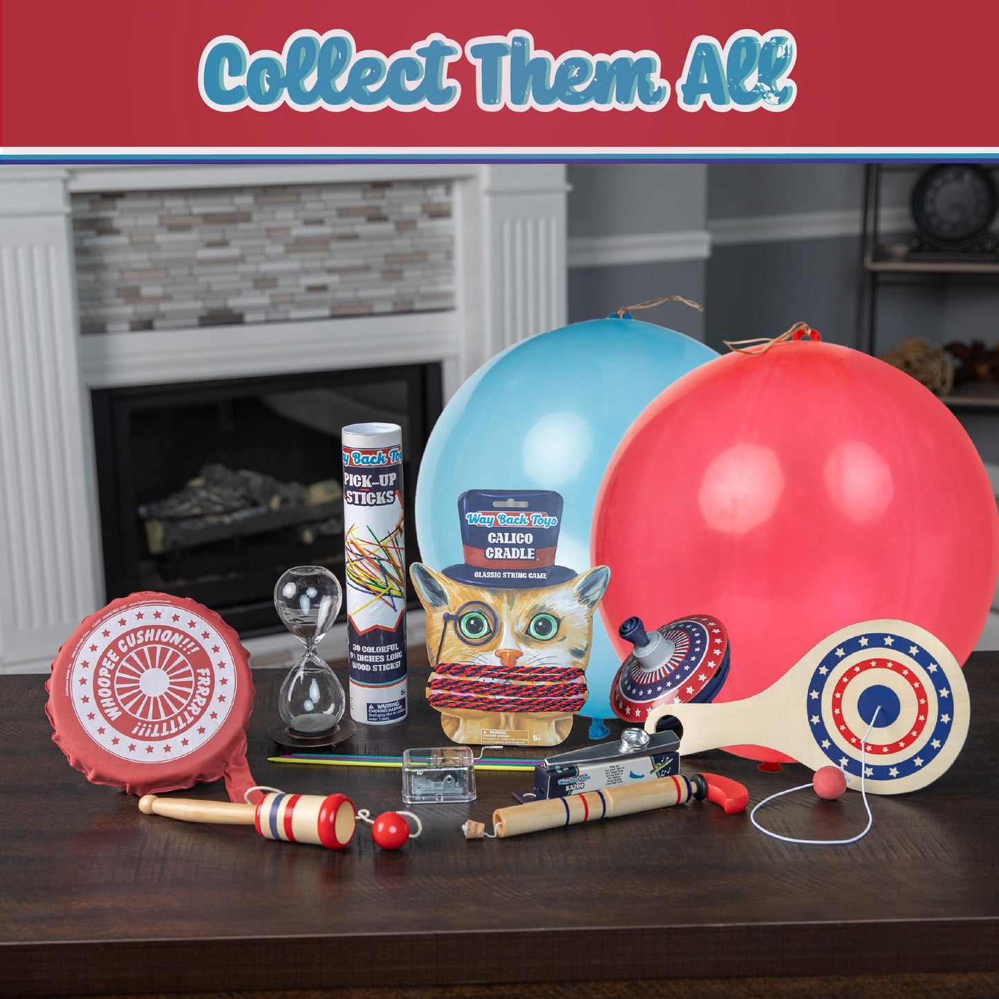 Way Back Toys Spinning Top, Novelty Easy To Spin Toy With Hand Spinner Gyro, Colorful Red White And Blue Pattern, Retro Spinning