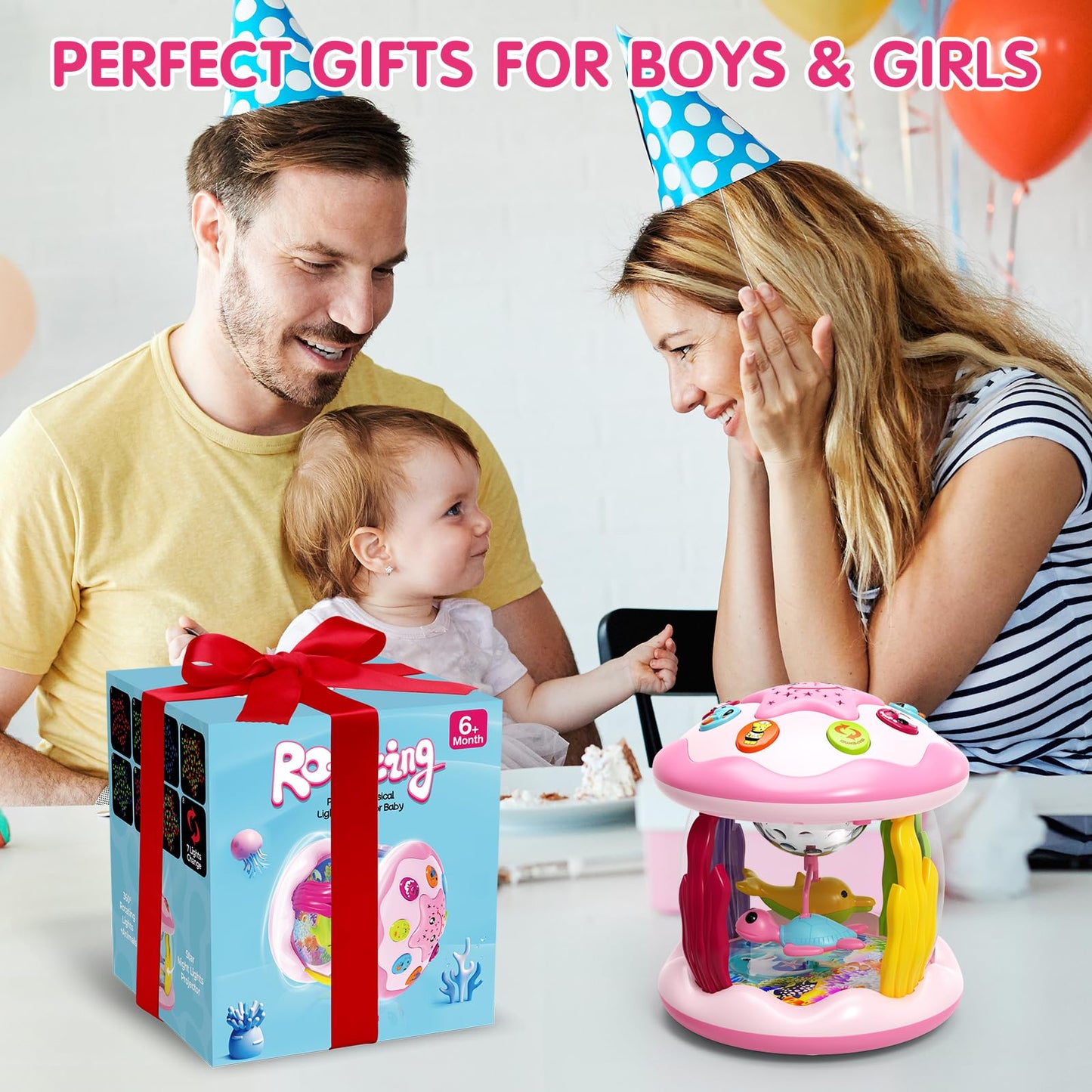 Letapapa Baby Toys 6 to 12 Months, 4 in 1 Ocaen Rotating Projector, Tummy Time Light Up Musical Toys for 6 7 8 9 12-18 Months, E