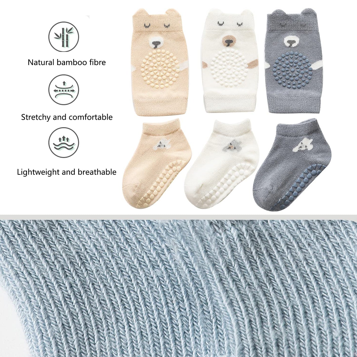 Isanpan Unisex Baby Crawling Anti-Slip Knee Pads And Socks,Save Baby Knee And Ankle (Color A, 12-24 Months)