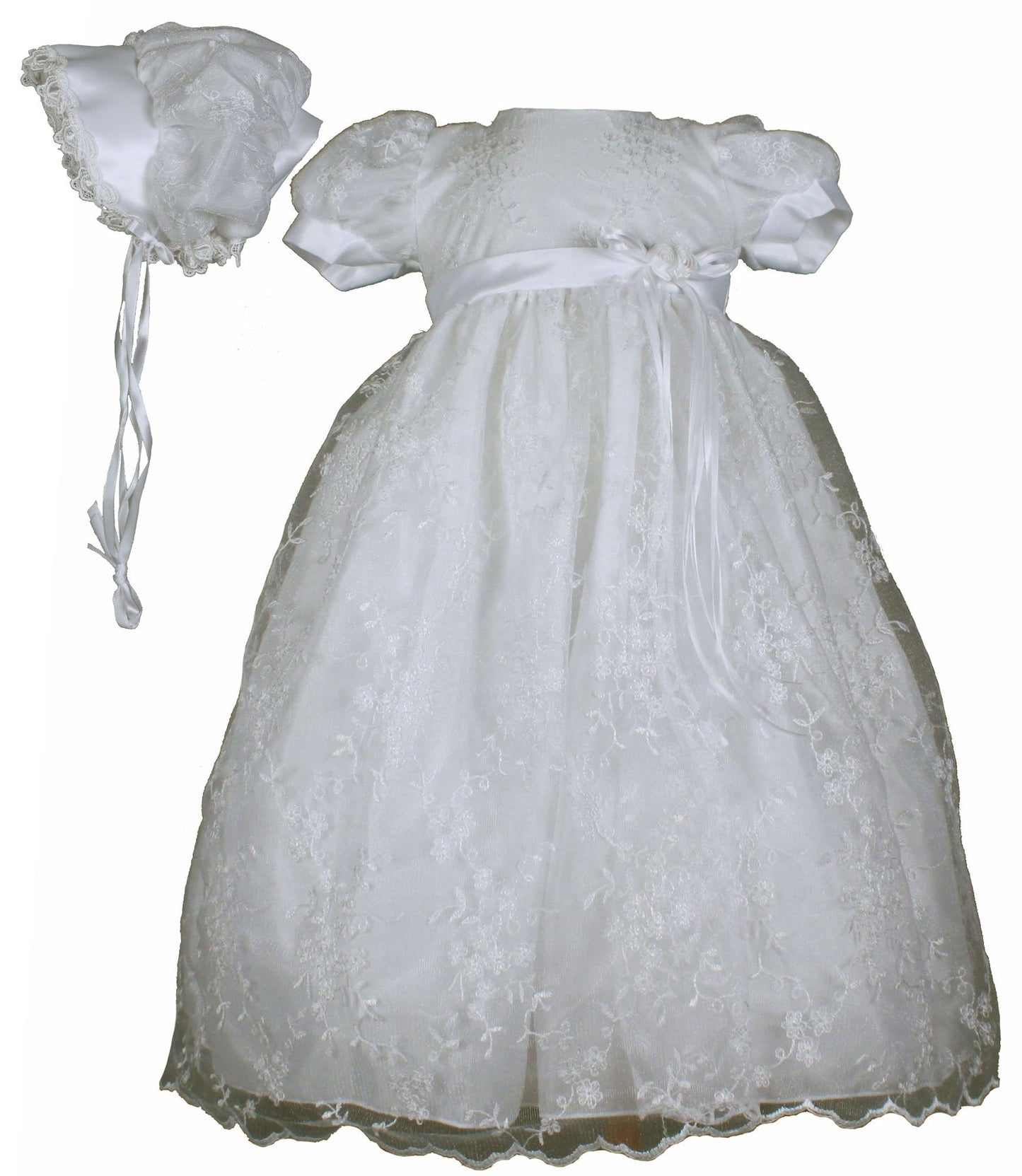 White Embroidered Tulle Christening Baptism Gown - Size Xs (0-3 Month)