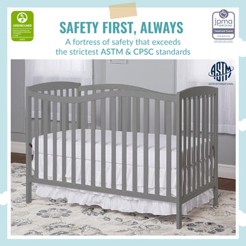 Dream On Me Chelsea 5-In-1 Convertible Crib In Steel Grey, Made Of New Zealand Pinewood, Jpma & Greenguard Gold Certified, Comes