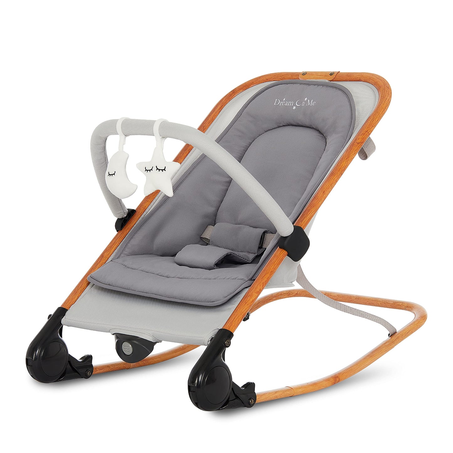 Dream On Me Rock With Me 2-In-1 Rocker And Stationary Seat Compact Portable Infant Rocker With Removable Toys Bar  Hanging Toys
