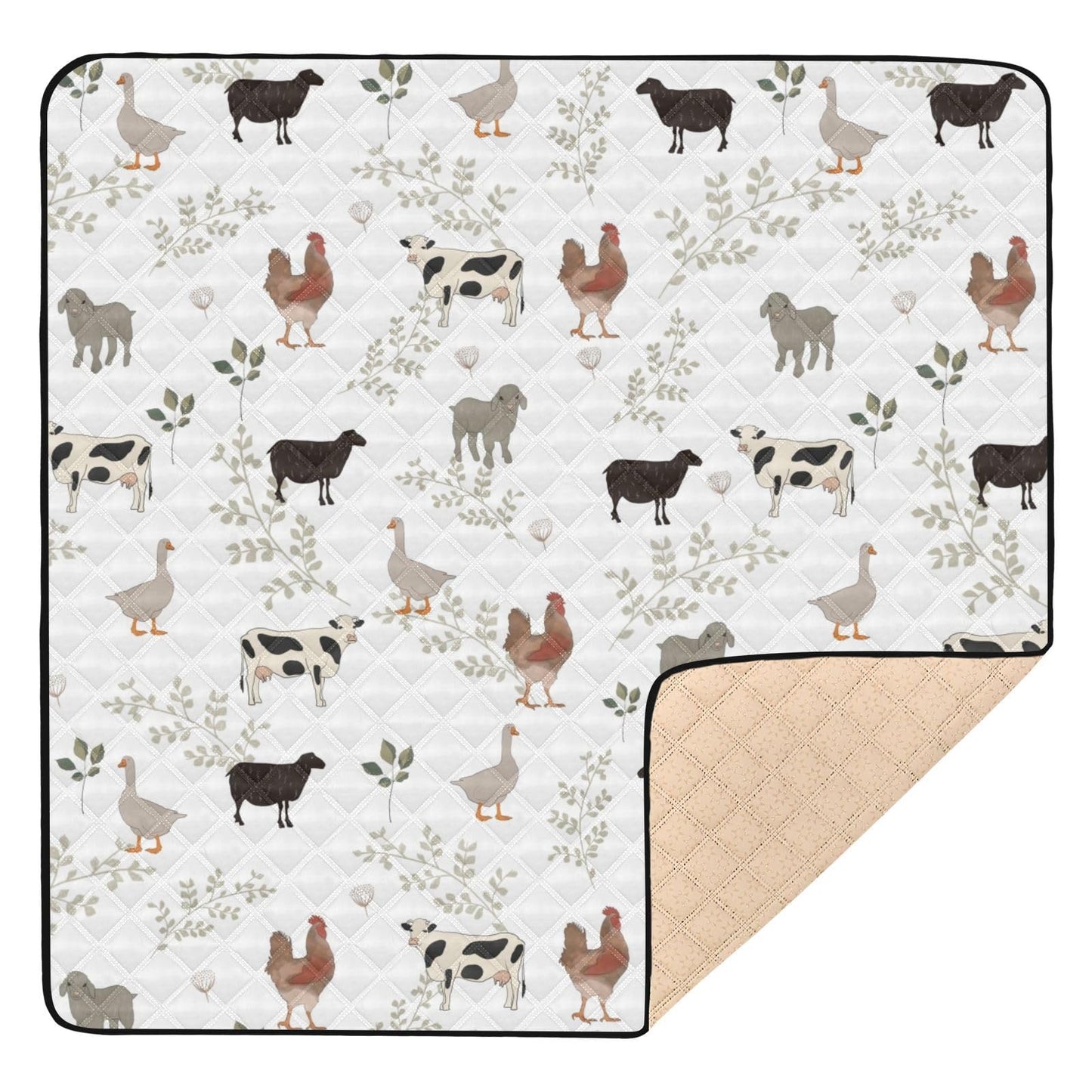 KICPOAY Baby Play Mat Farm Cow Rooster Goose 50 x 50 Playpen Mat Baby Play Mats for Floor Play Gym Crawling Mat Non-Slip Cushion