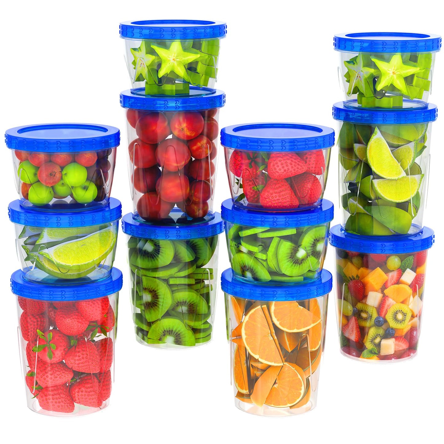 Luofni *6Pcs* *Blue* 16Oz(450Ml) + *6Pcs* *Blue* 32Oz(970Ml) Polypropylene Food Containers (Pack Of 12)