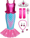 Funna Girls Mermaid Costume Princess Dress Up With Accessories Pink, 7-8 Years