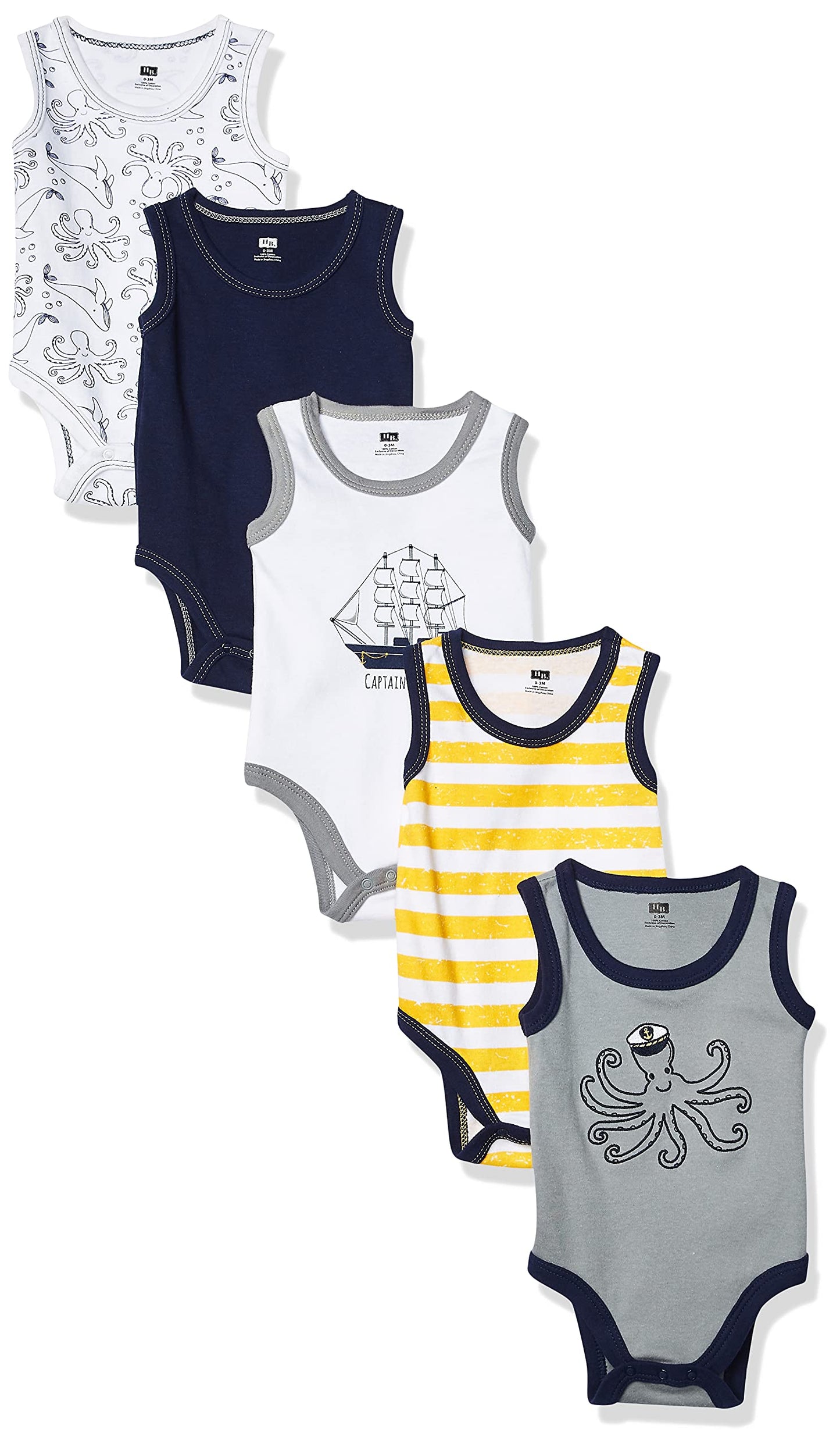 Hudson Baby Unisex Baby Cotton Sleeveless Bodysuits Sea Captain, 6-9 Months