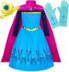 Cokos Box Girls Princess Elsa Coronation Dress Costume Set With Cape Cloak, Gloves, Tiara Crown, Blue, 9 Years