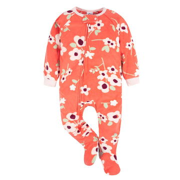 Gerber Baby Girls Flame Resistant Fleece Footed Pajamas 2-Pack, Purple Flower Toss, 6-9 Months