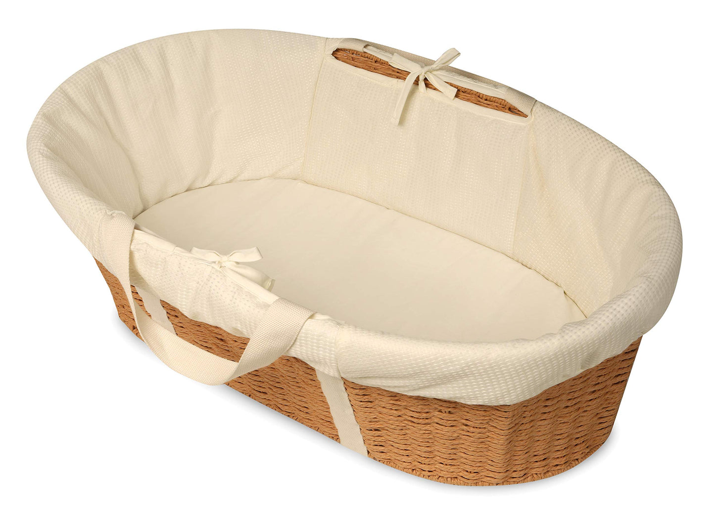 Badger Basket Wicker-Look Woven Baby Moses Changing Basket With Pad And Cover - Light Brown/Ecru