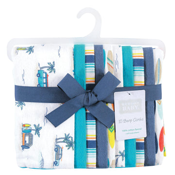 Hudson Baby Unisex Baby Cotton Flannel Burp Cloths, Surfer Dude, One Size