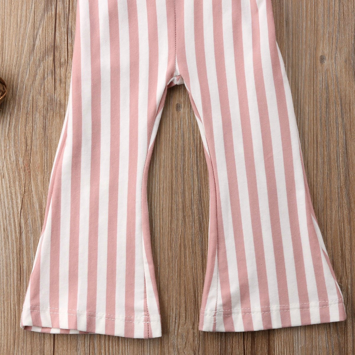 Zaxarra Toddler Baby Girl Stripes Bell-Bottom Jumpsuit Romper Overalls Long Pants Outfits (2-3 Years, Brown Pink)