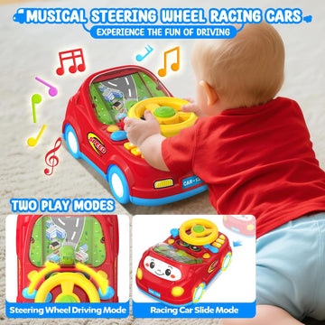 Toys for 1 Year Old Boy Gifts - 2-in-1 Toddler Push Car & Musical Racing Adventure Steering Wheel Driving Game, Interactive Lear